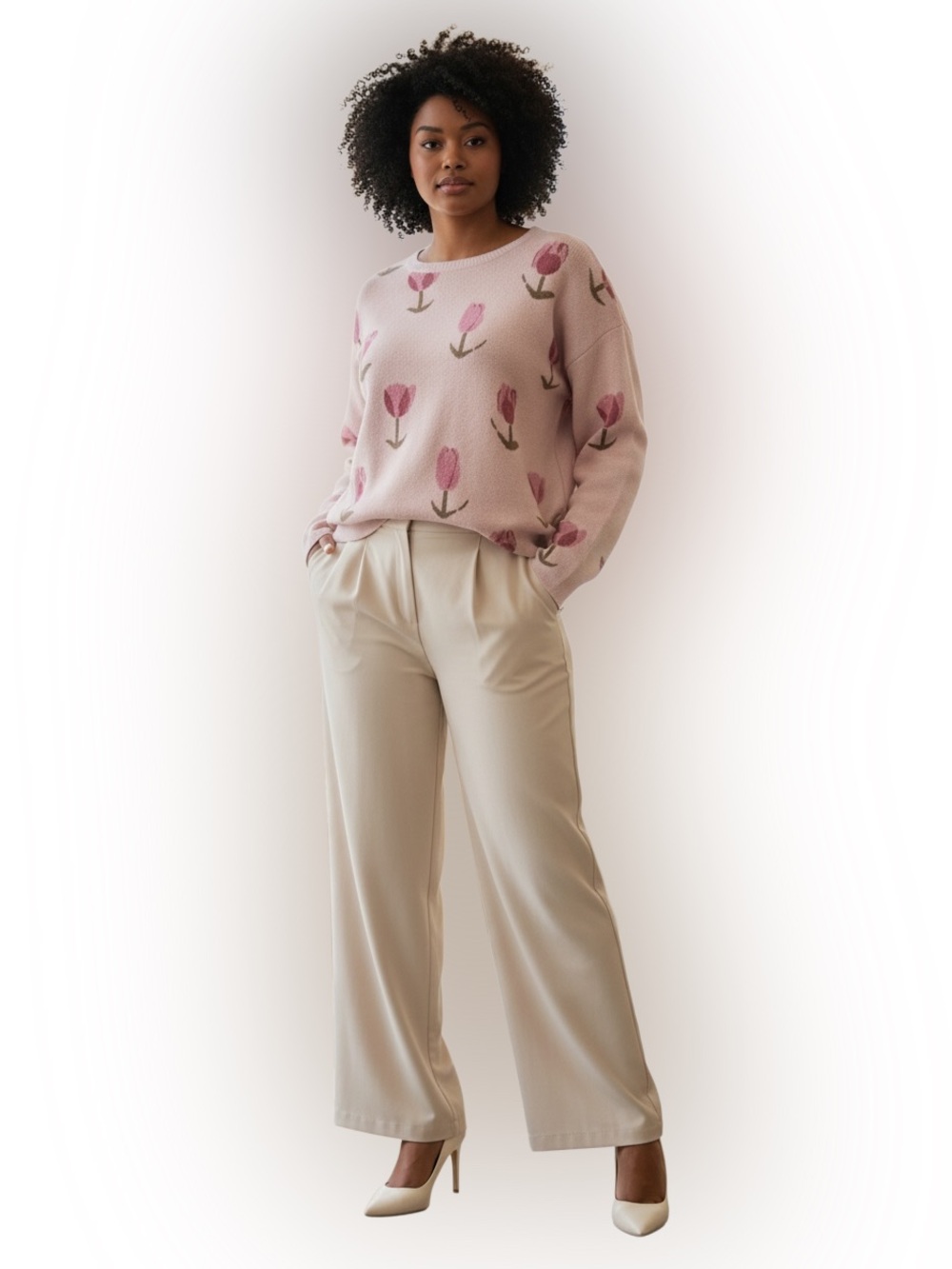 Tahari Tulip Print Sweater Pink Floral Knit Pullover Size 2X NWT - Picture 4 of 10